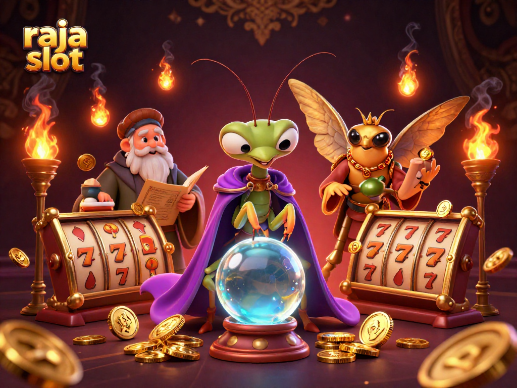 Engage with raja slot through captivating gameplay and dynamic casino illustrations featuring lucky symbols and mystical characters.