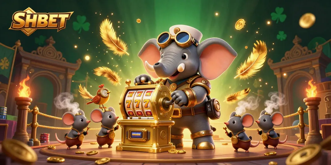 Engage with SHBET's thrilling slot machines and steampunk characters in an immersive 3D casino scene.