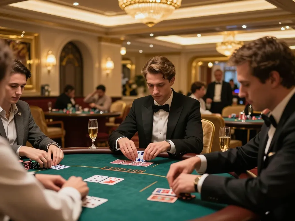 Players engage in a high-stakes poker game at LV88's luxurious VIP area, showcasing strategic gameplay.