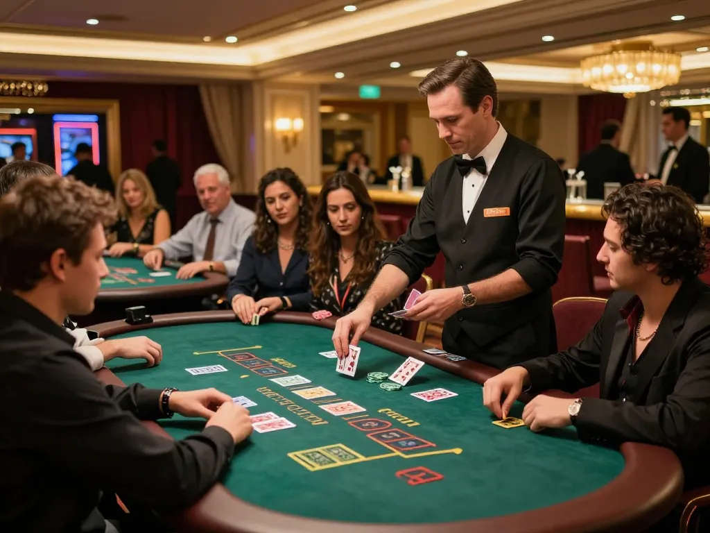 Players enjoying a thrilling round of blackjack at the fabet casino, showcasing high stakes and excitement.