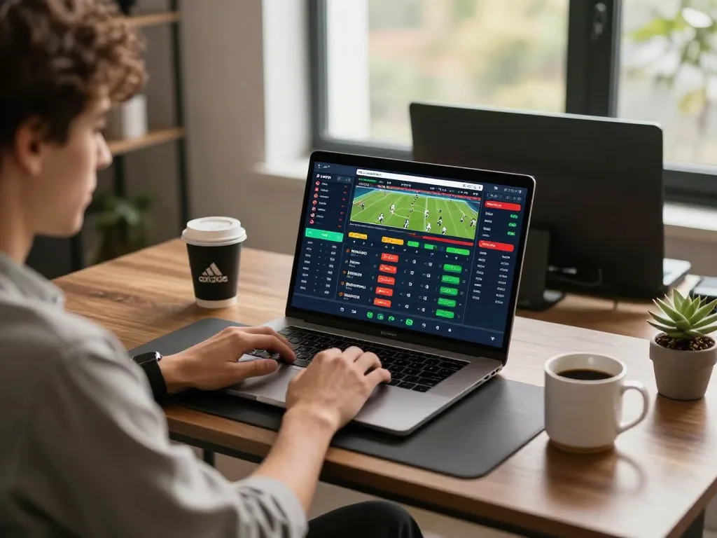 Engaging in real-time betting with today's tỷ lệ bóng đá hôm nay displayed on screen at home.