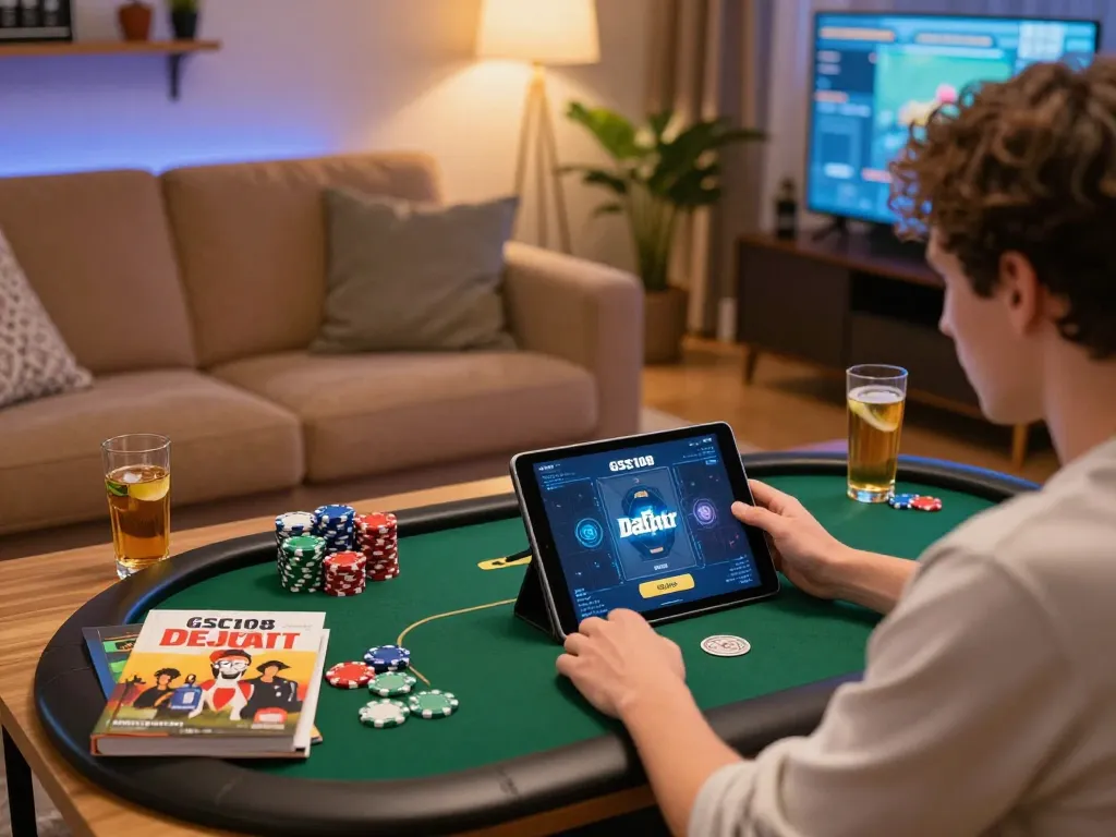 Permainan yang menarik di rumah dengan Gsc108 Daftar di tablet menampilkan pilihan slot dalam suasana yang nyaman