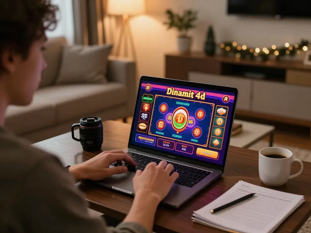 Engaging with the dinamit4d gaming platform at home in a cozy setting.