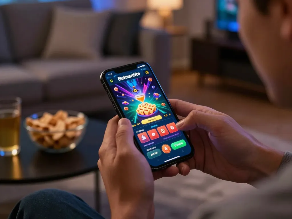 Engaging with the Betmentoto mobile app for an exciting online gaming experience in a cozy setting.