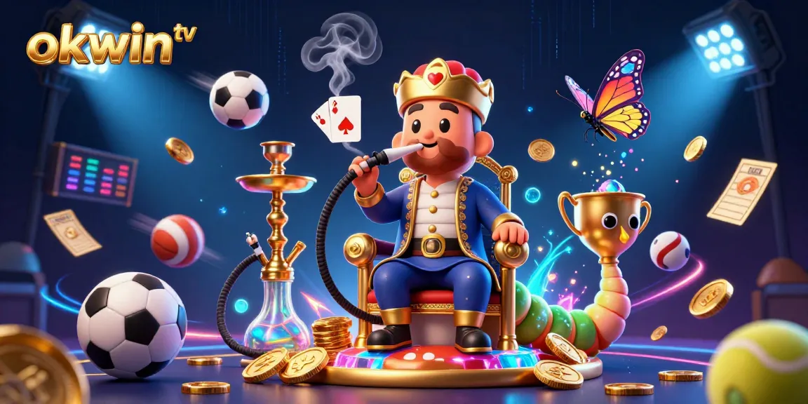 Experience okwin tv's vibrant fantasy of sports and games, showcasing dynamic balls and winning elements.