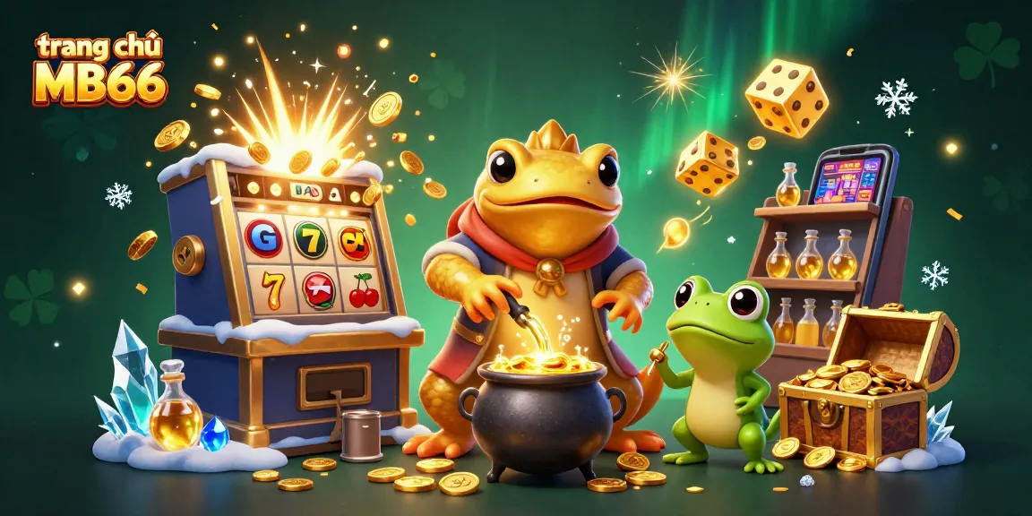 Experience the enchanting world of trang chủ MB66 with golden coins and vibrant casino games in this rich illustration.