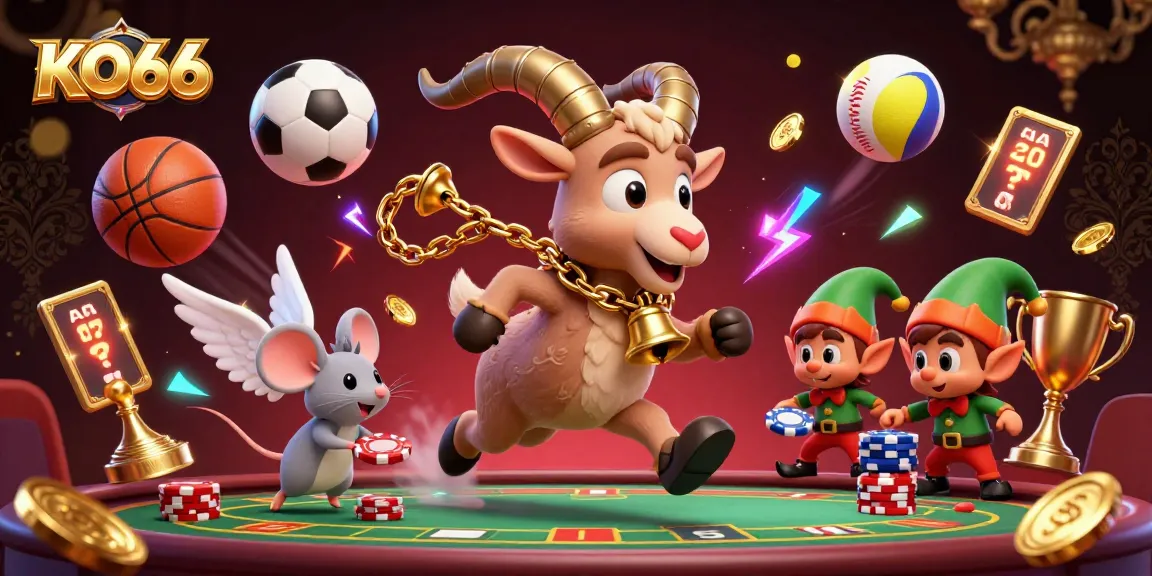 Engage in casino fun with KO66 as Krampus and friends create a vibrant gaming scene.
