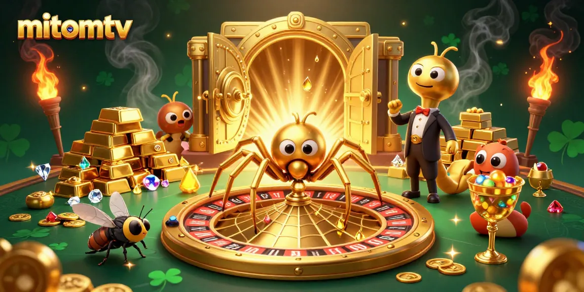 Experience the thrill of betting at mitomtv as the golden spider weaves luck into a roulette wheel.