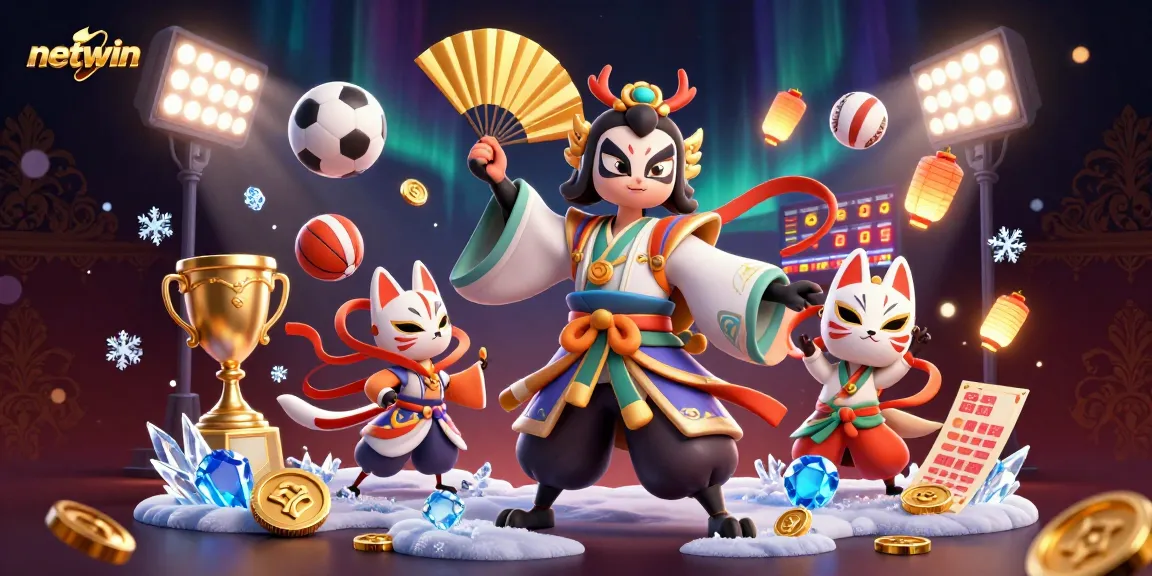 Betting excitement and vibrant visuals in a netwin-themed dynamic casino illustration.