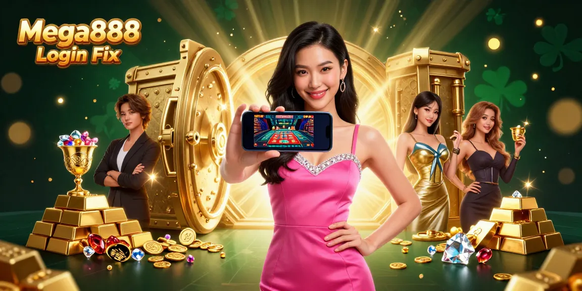 Mega888 Login Fix with a confident Asian woman enjoying live dealer games in a vibrant digital casino.