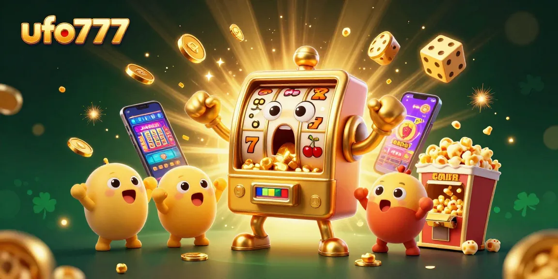 ufo777 memperlihatkan mesin slot emas beraksi saat jackpot, dikelilingi koin dan simbol BAR.