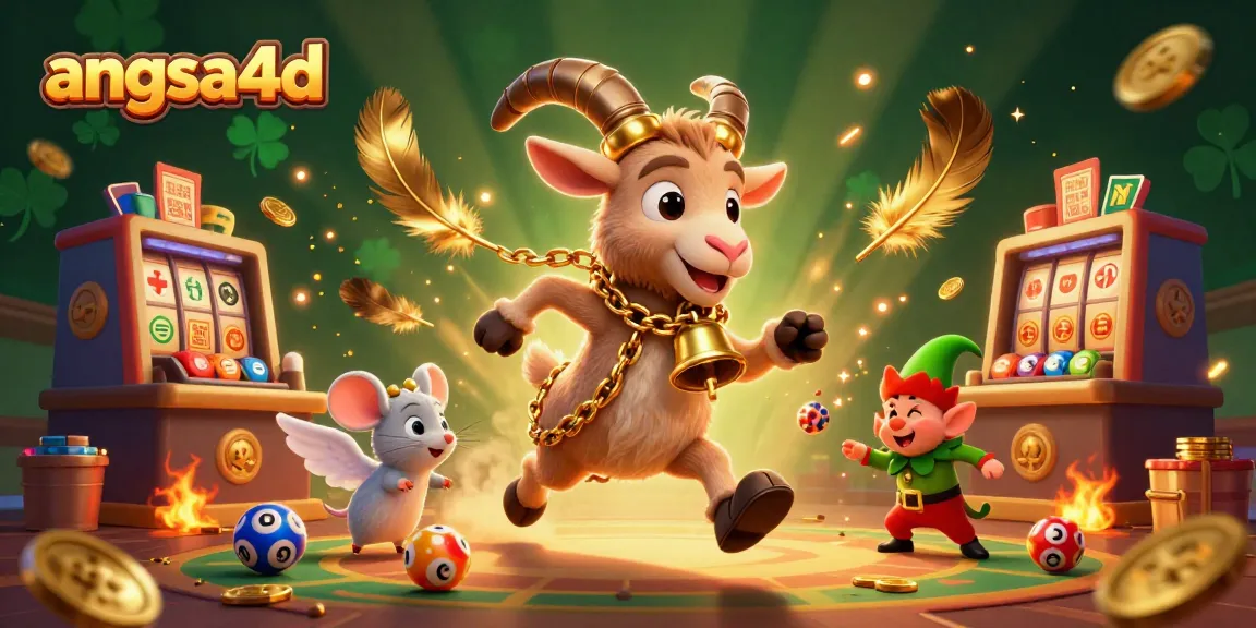 Engage with angsa4d's lively lottery scene featuring characters amid colorful lottery balls and gold coins.
