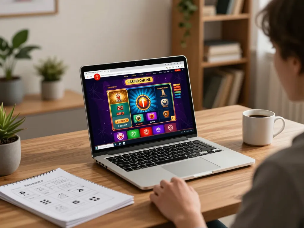 Engaging in strategic gameplay on a Casino Online platform with a cozy home setup.