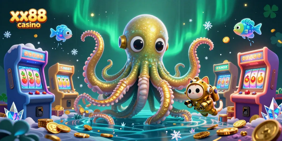Experience the thrill of xx88 casino with the colossal kraken and diving cat in an action-packed gaming scene.