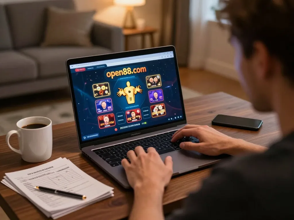 Player engaged in online gaming on open88 com, showcasing strategy notes in a cozy home setting