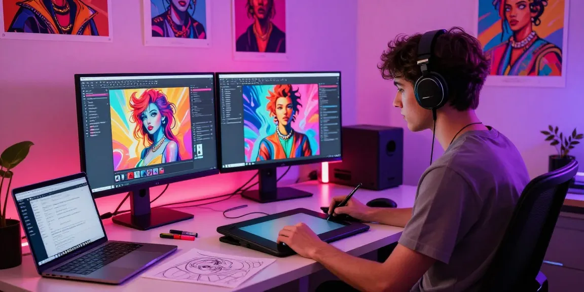 Creative digital workspace showcasing NSFW AI artwork creation with vibrant ambiance.