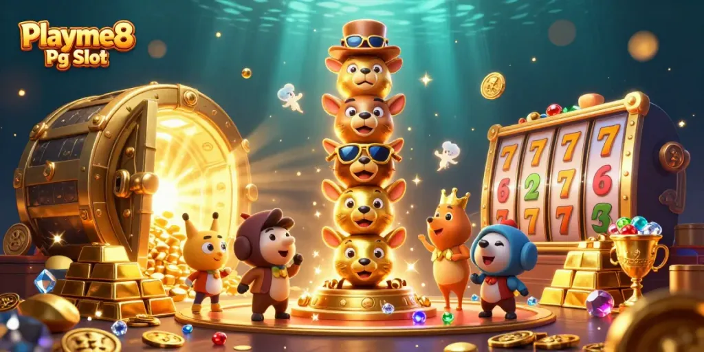 เล่น Playme8 Pg Slot ผ่านหน้าจอ 3D การ์ตูนที่เต็มไปด้วยตรึงตราภาพและอุปกรณ์คาสิโน