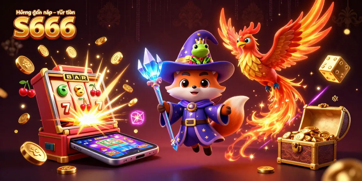 Experience seamless transactions with Hướng dẫn nạp - rút tiền S666, featuring engaging characters and vibrant casino elements.