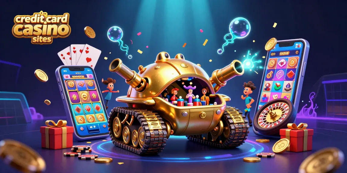 Exciting gameplay at credit card casino sites illustrated with gold beetle tank and casino elements.
