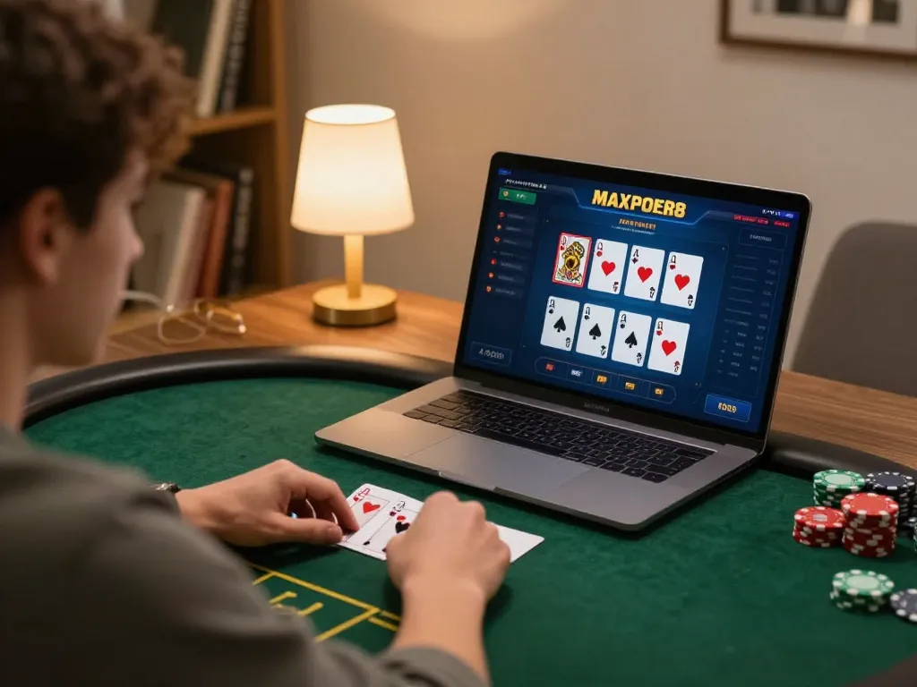 Engaging online poker gameplay on maxpoker88 platform, showcasing strategic betting.