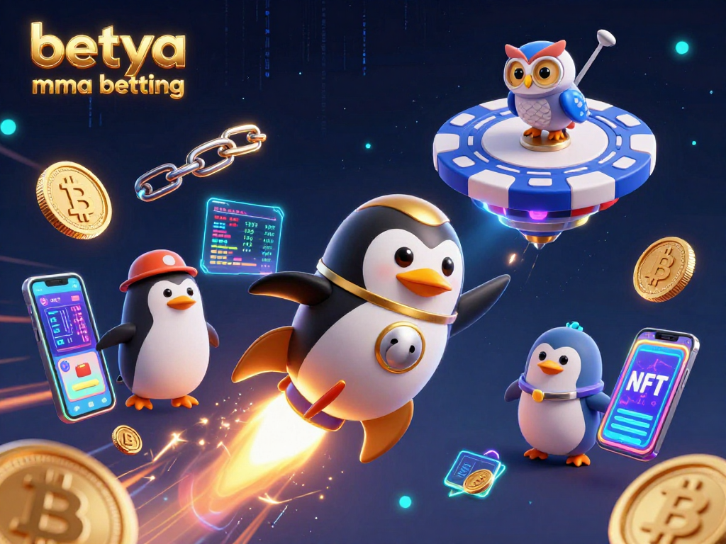 Engage with betya mma betting through a dynamic 3D scene of a penguin zooming to a casino.