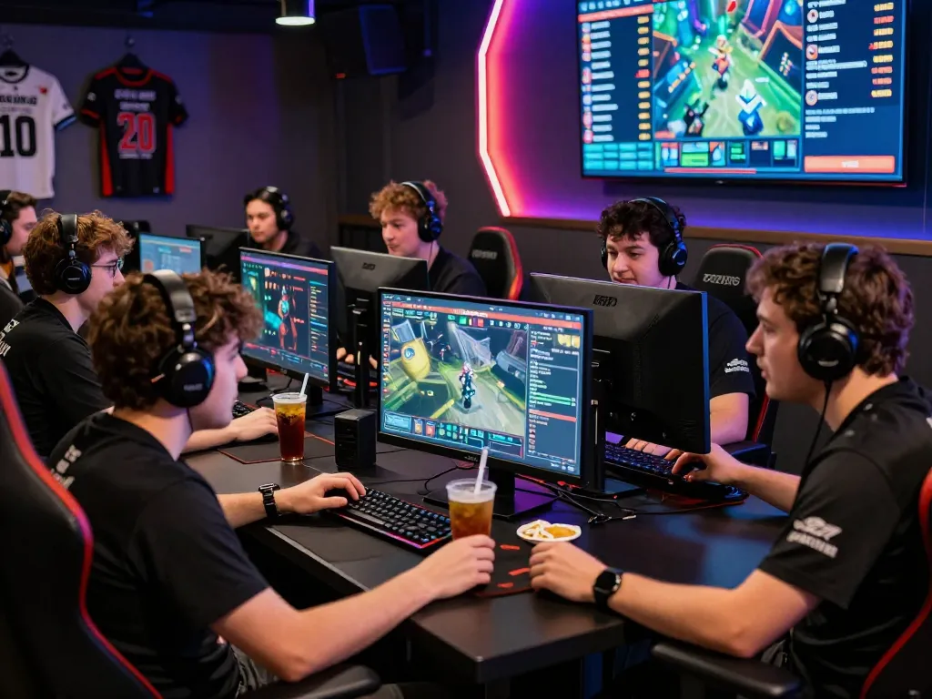 Experience the excitement of Dota 2 betting at GGLBet, showcasing gamers immersed in analysis and strategy with vibrant esports elements.