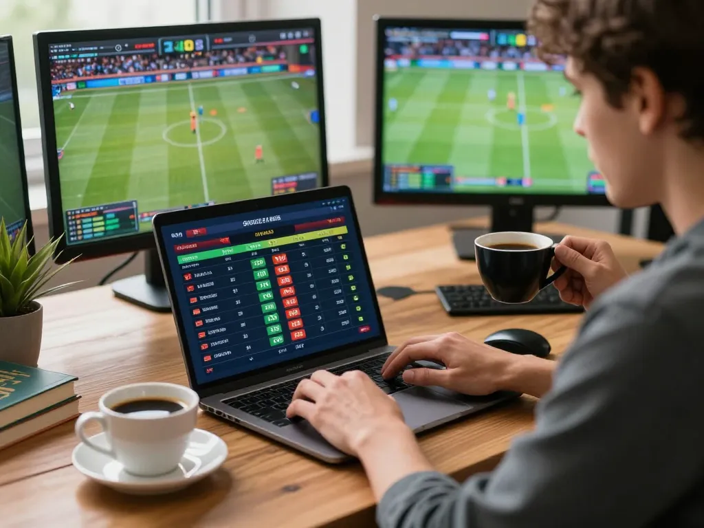 yowesjp daftar shows engaging online sports betting session on laptop, person actively placing bets