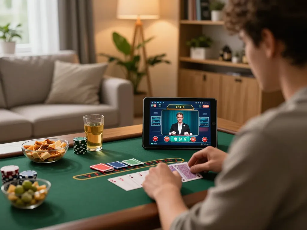Engaging gameplay scene showing blackjack at home on trang chủ mm88, player focused on live dealer action.