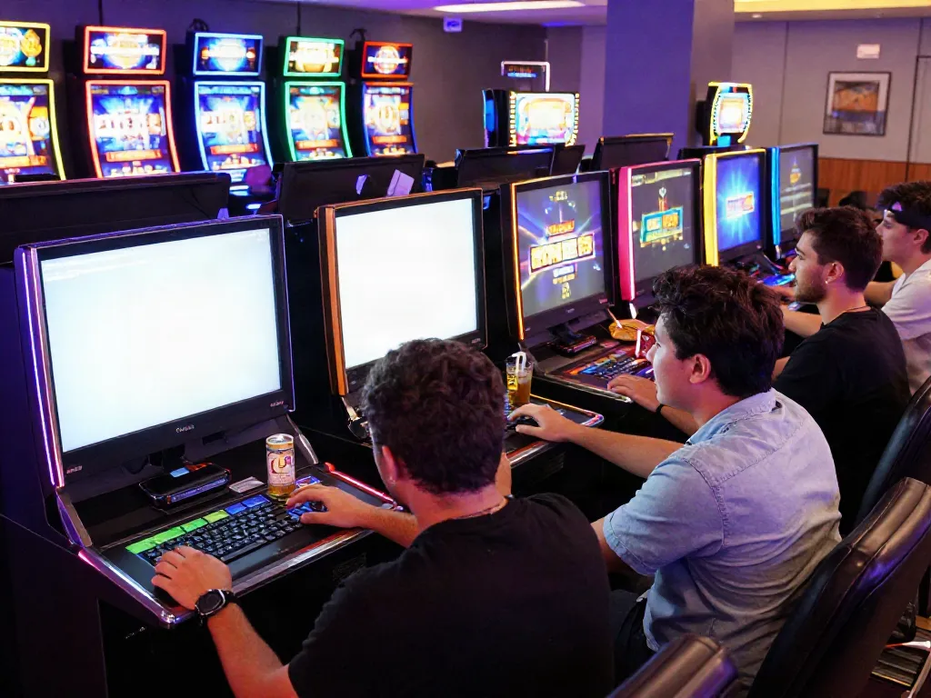 Players experiencing the thrill of akunjp slots in a vibrant gaming lounge.