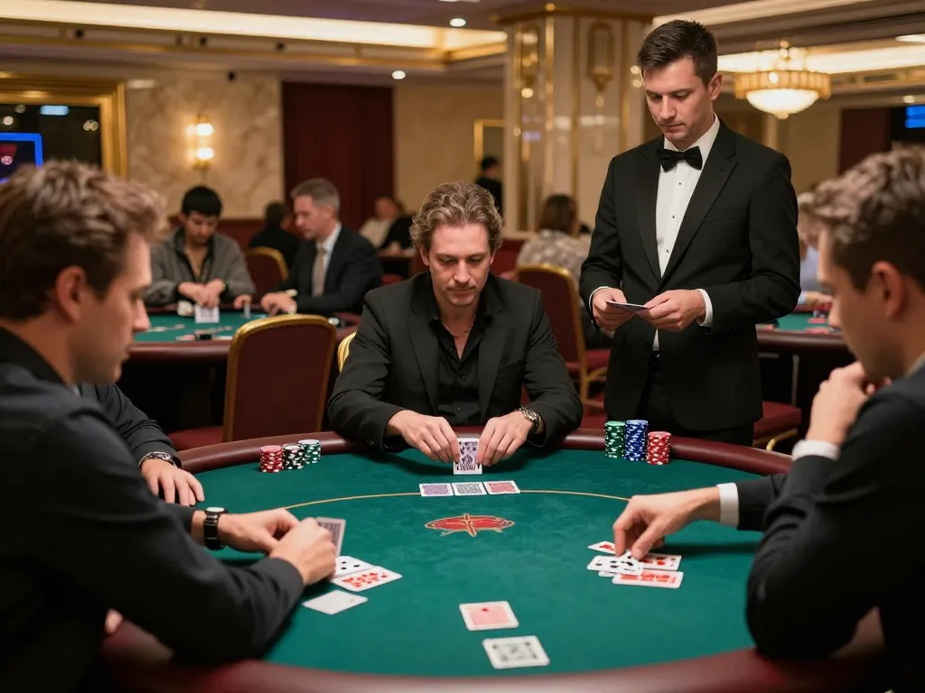 Players engaged in strategic poker gameplay at TT88 casino with immersive atmosphere.