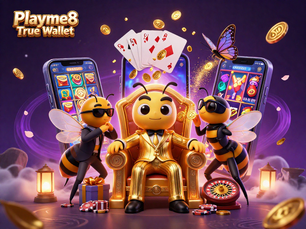 ภาพของ Playme8 True Wallet ฝากถอนออโต้ ที่มีผึ้งบอสในชุดสั่งธรรมชาติและการเล่นคาสิโน