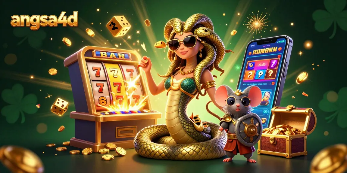 Experience thrilling gameplay with angsa4d, featuring Medusa and a warrior mouse among a dynamic casino scene filled with jackpots and excitement.
