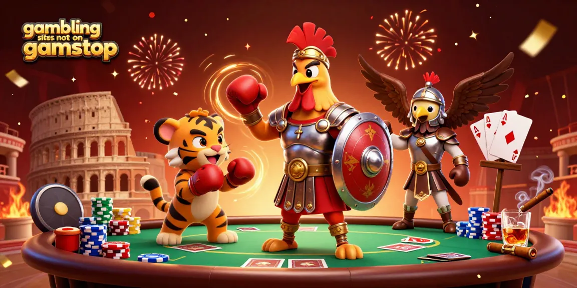 Engage at gambling sites not on gamstop with a vibrant 3D casino illustration depicting action and excitement.