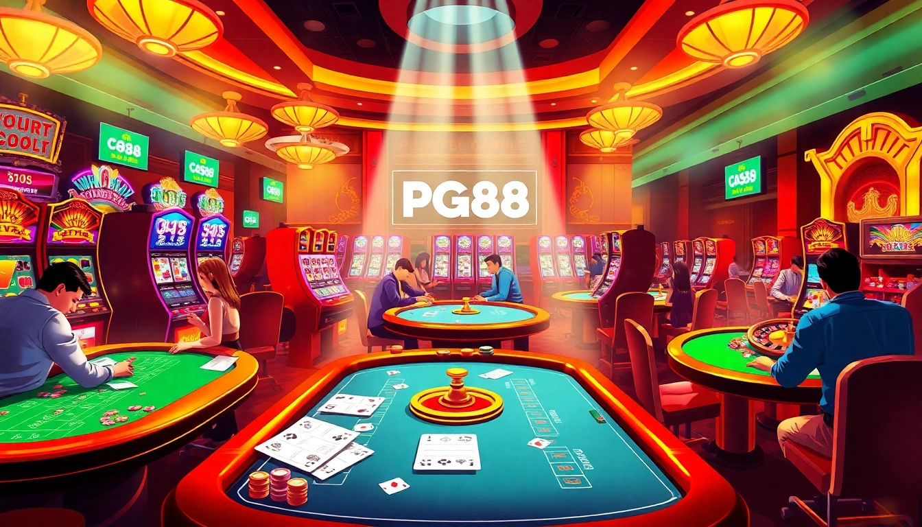Engage in vibrant online PG88 casino action featuring thrilling tables, chips, and excitement.