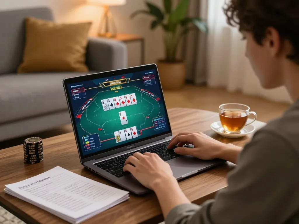 Pemain yang terlibat menganalisis strategi poker di laptop, meningkatkan pengalaman bermain freshfooduk mereka.
