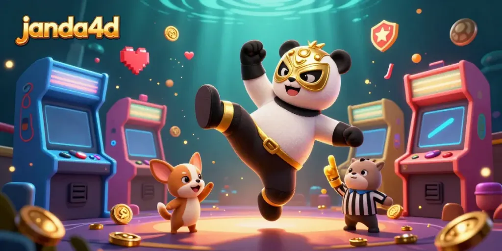 Gambarkan suasana janda4d dengan panda pegulat beraksi dan penonton heboh di dunia perjudian.