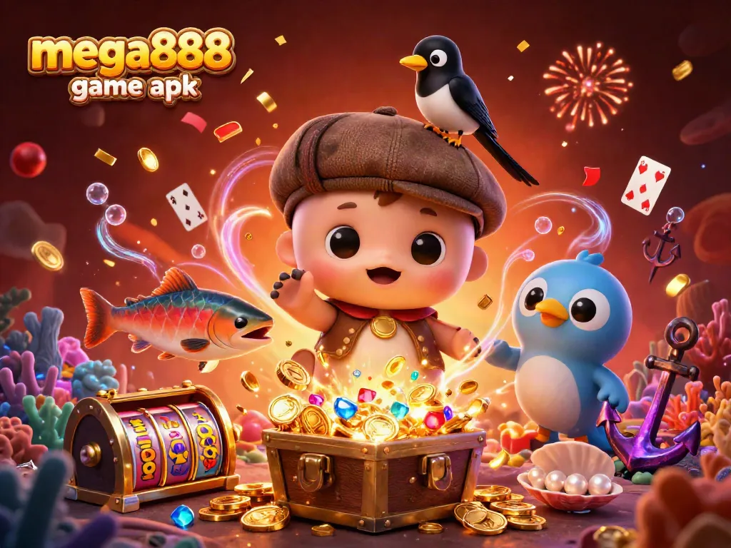 Engage in fun-packed gaming with the mega888 game apk featuring cartoon characters and vibrant slot visuals.