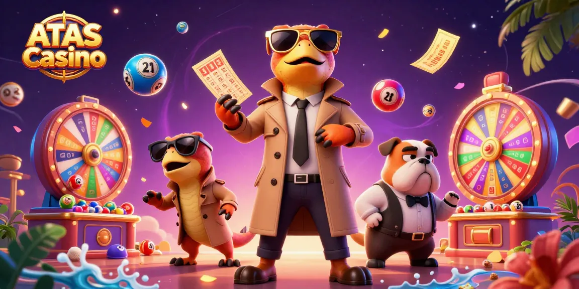 Engage in thrilling games at ATAS Casino, where raptors in disguise prepare for VIP entry amidst vibrant lottery elements.