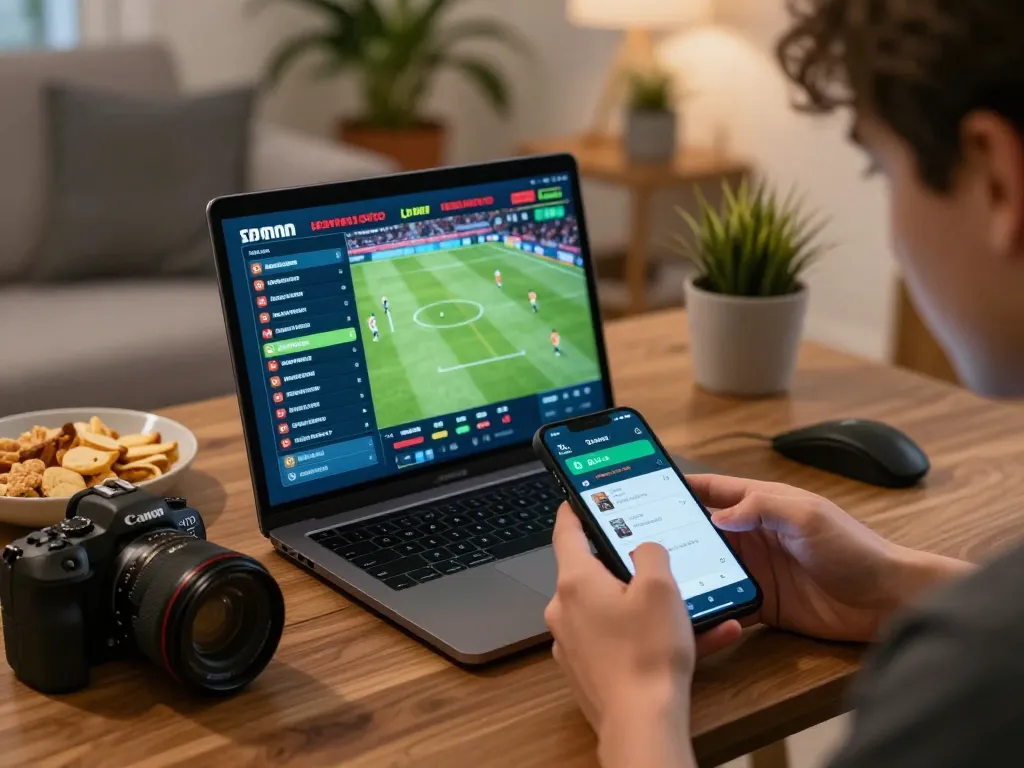 JUARA88 players actively using smartphone apps for strategic sports betting in a cozy home environment.