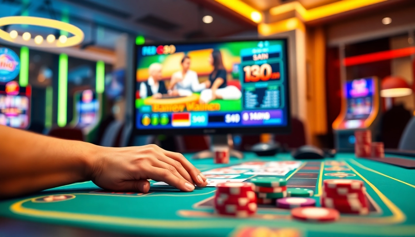 Spiele casino spielen online an einem lebhaften Tisch mit bunten Chips und Karten.