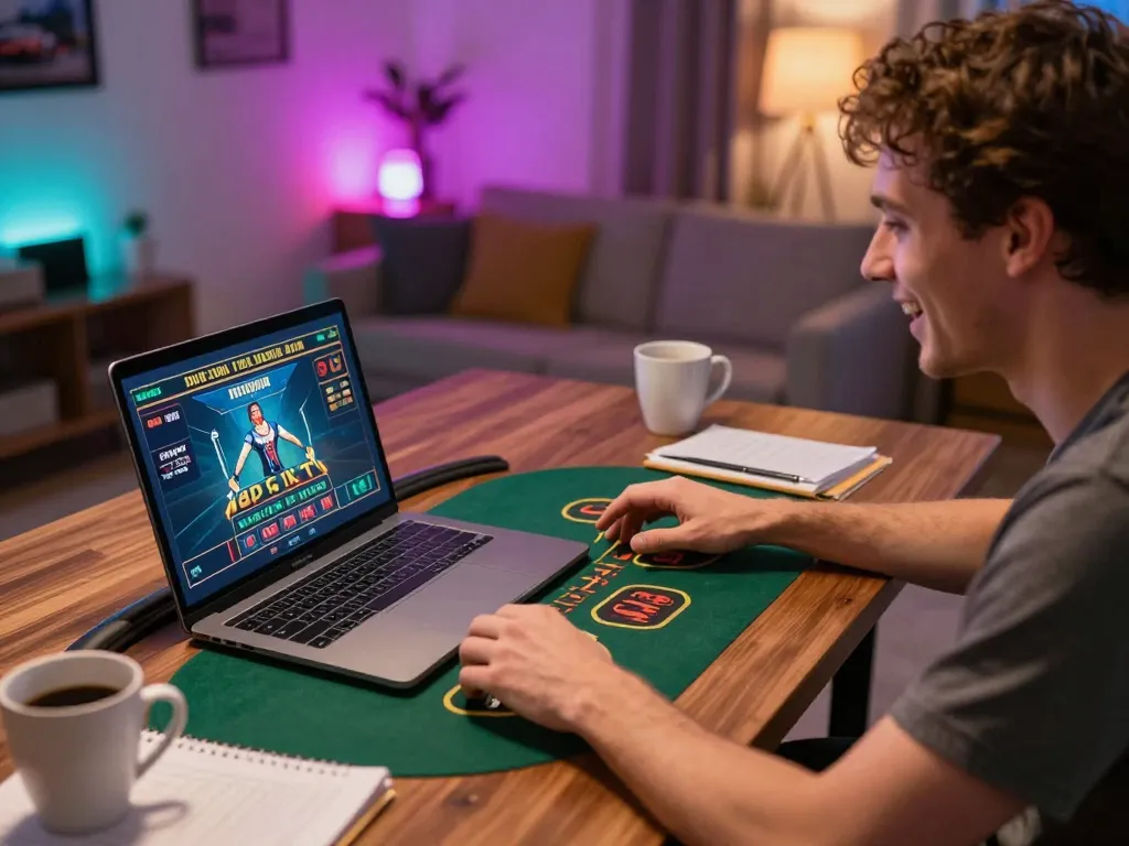 Engage in thrilling online gameplay with f8betlv on a cozy home setup, showcasing vibrant live dealer interaction.
