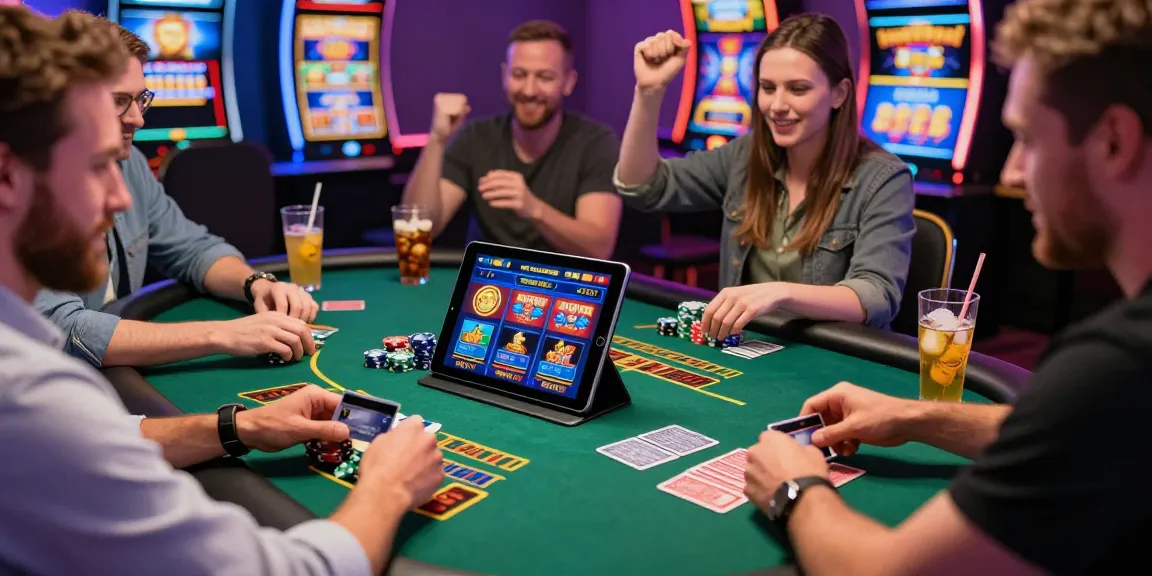 Exciting scene of players enjoying games at credit card casinos, illustrating a lively online gambling environment in the UK.