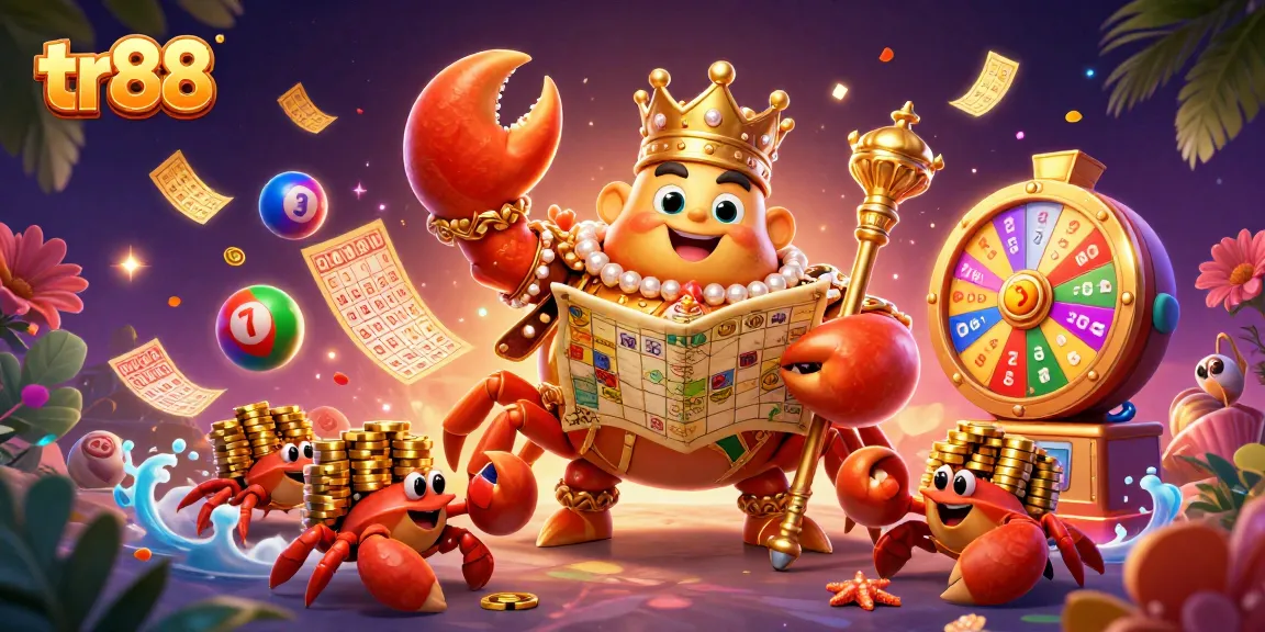 Experience thrilling wins at TR88 with a golden crab emperor amidst exciting lottery game elements.