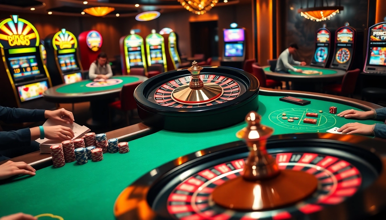 Experience the exciting gameplay of RR88 with professional casino tables and vibrant slot machines.