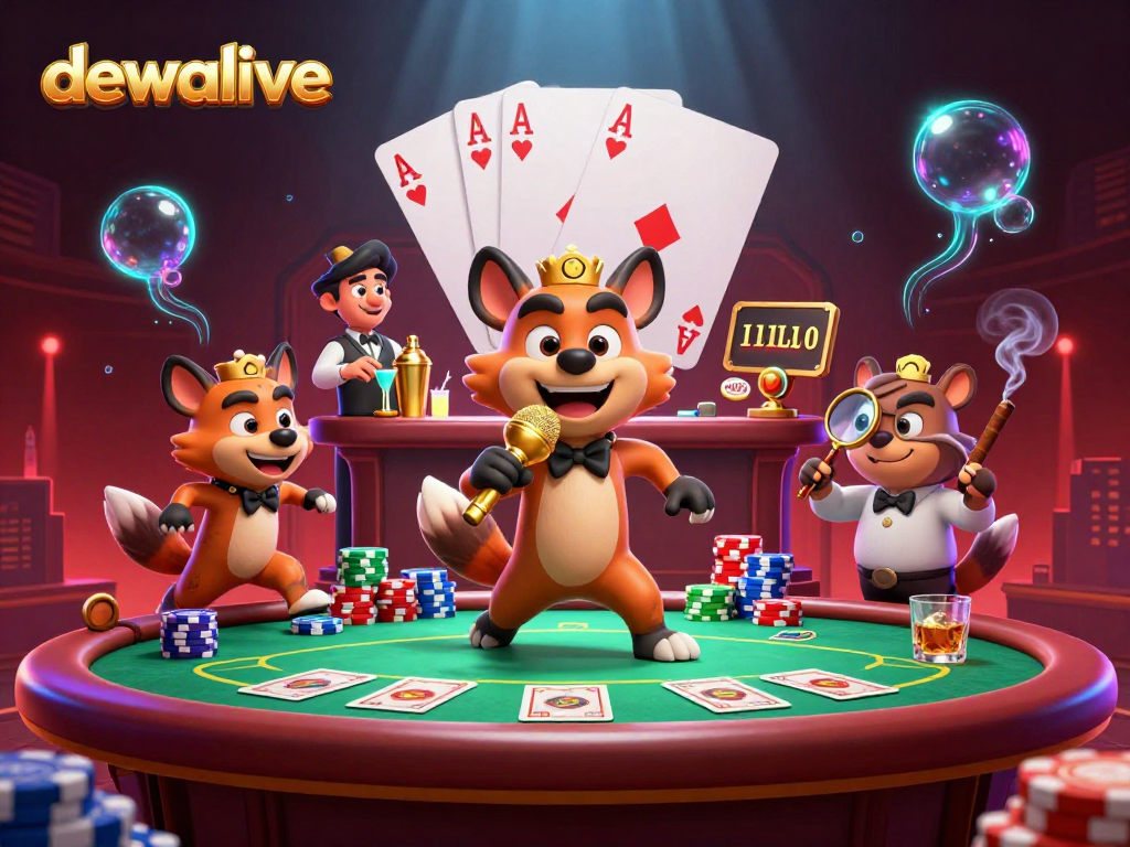Menangkan peluang di dewalive dengan suasana kasino yang penuh warna dan karakter lucu.