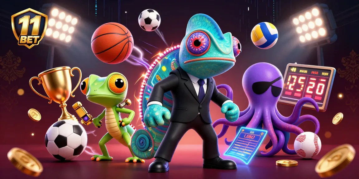 Join the thrilling action with 11 BET as the secret agent chameleon and quirky gecko navigate exciting sports betting elements.