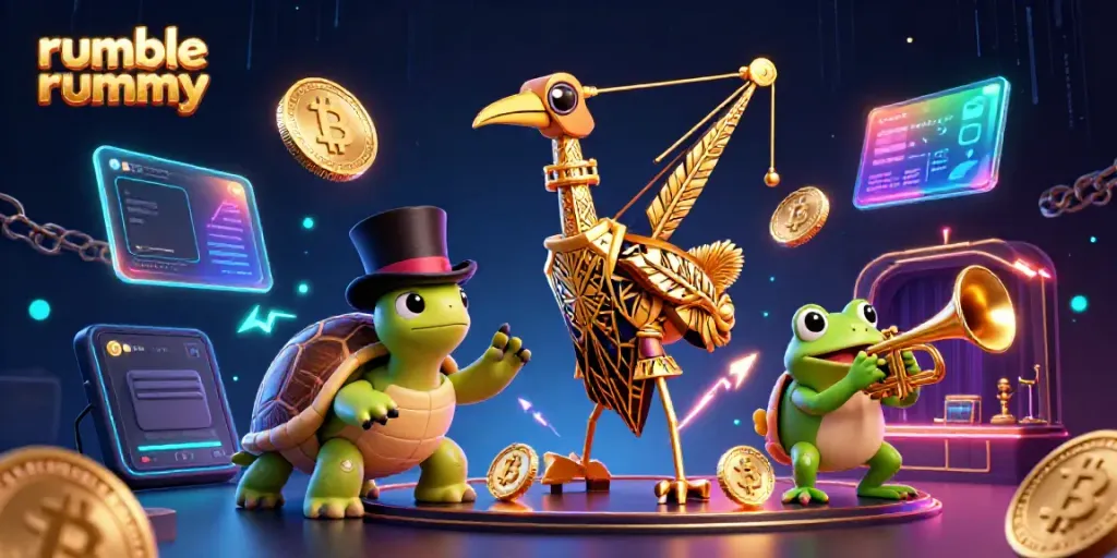 Engage in thrilling gameplay on the Rumble Rummy app with unique characters and vibrant casino-themed elements.