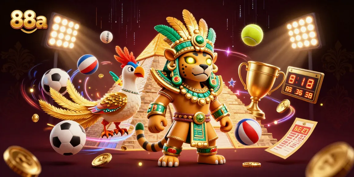 Bet on exciting 88aa games with a vibrant scene featuring exotic characters and sports elements.