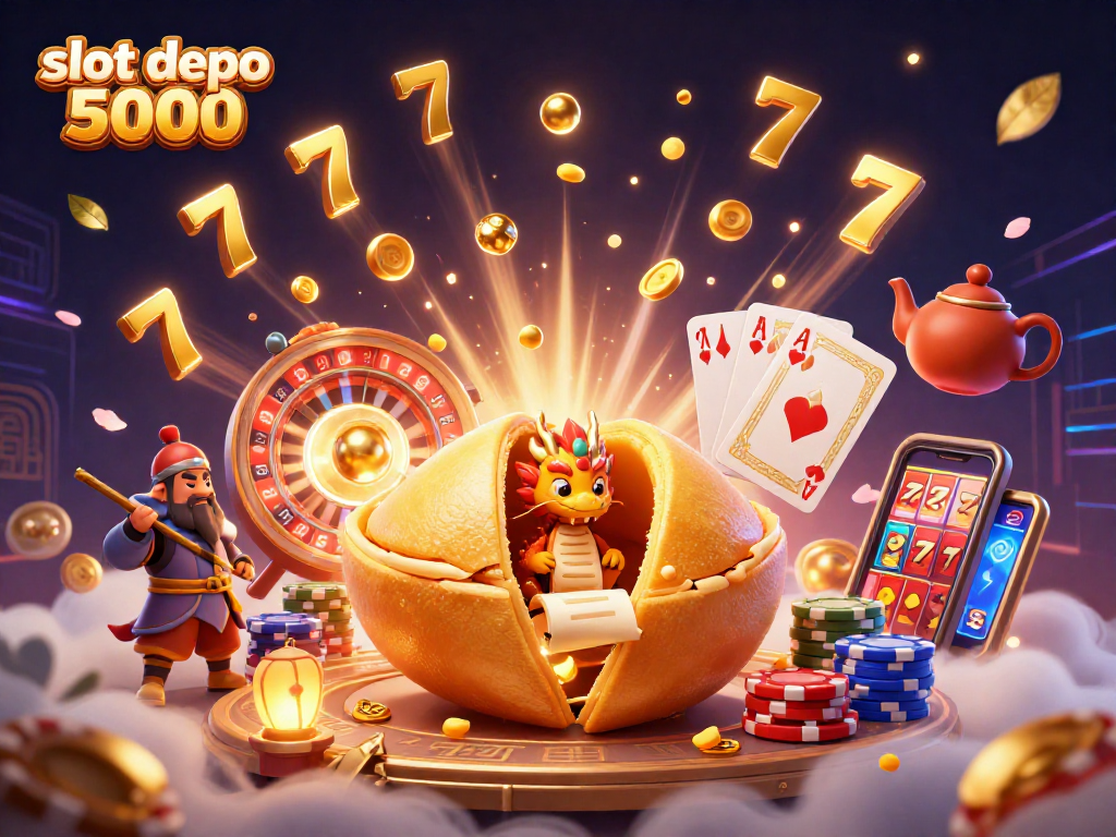 Engage with slot depo 5000 featuring a dynamic 3D scene showcasing golden slots and a wise dragon.
