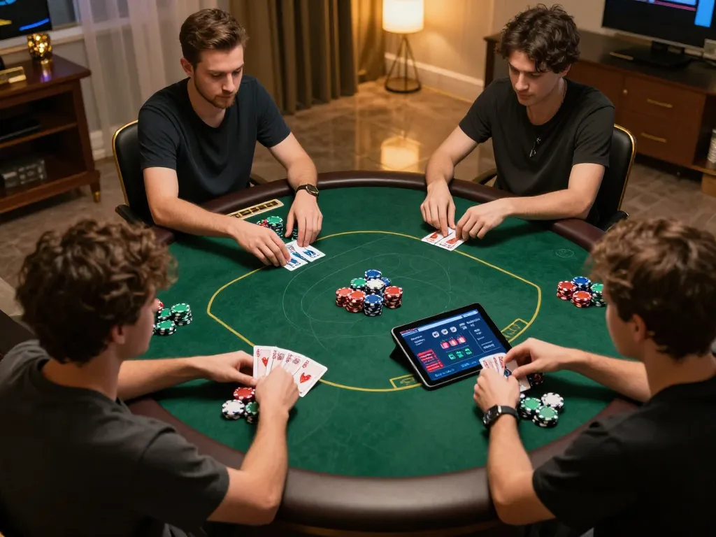 33win players strategizing their next move in an exciting online poker game, showcasing a vibrant digital interface.